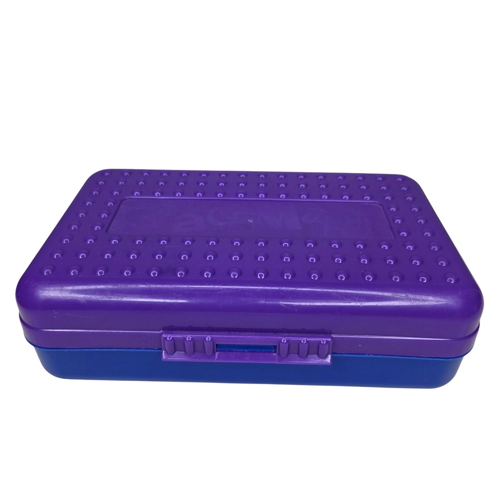 Vintage SpaceMaker Plastic Pencil Box Purple Blue 90s School Supply USA Made 546